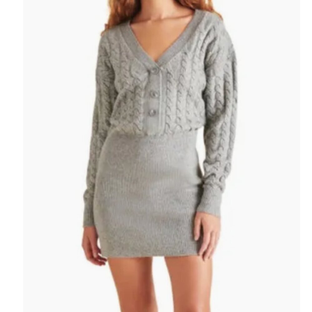 NWT STEVE MADDEN Gray Cable Knit Sweater Dress - L